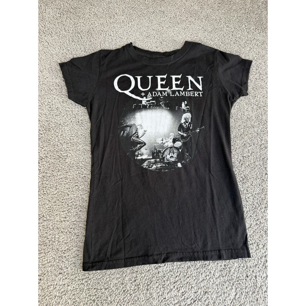 Queen + Adam Lambert Shirt Womens M Black Rhapsody Tour Slim Fit Graphic Tee